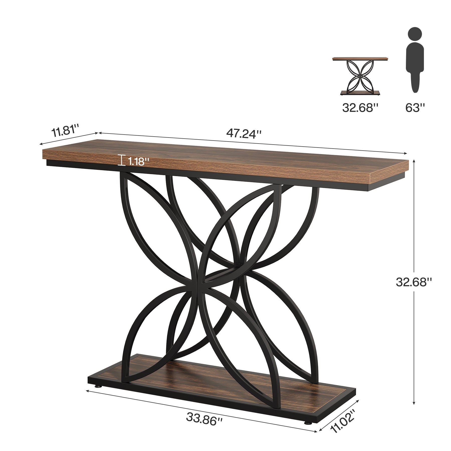 Tribesigns 120 cm Industrieel Console Tafel, Unieke Vlinder Metaal Basis