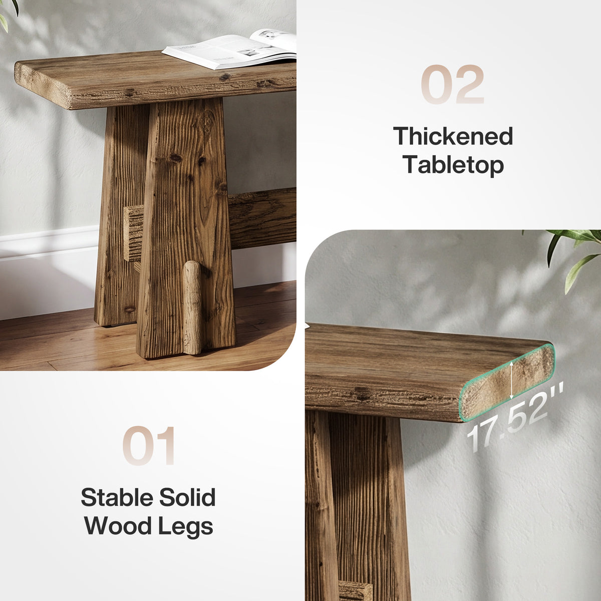 Tribesigns 150 cm massief houten zitbank met opbergplank, smalle schoenbank voor hal