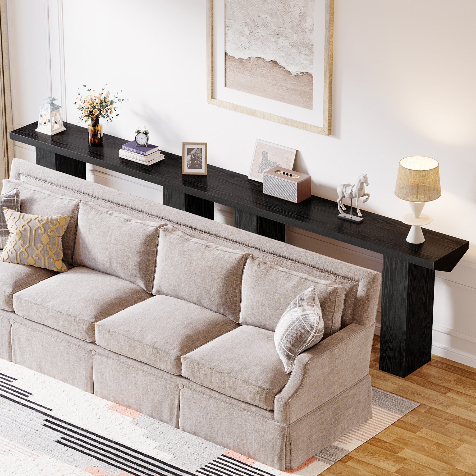 160 cm Smalle Salontafel voor Achter de Bank, Zwart Houten Haltafel voor Woonkamer en Entree