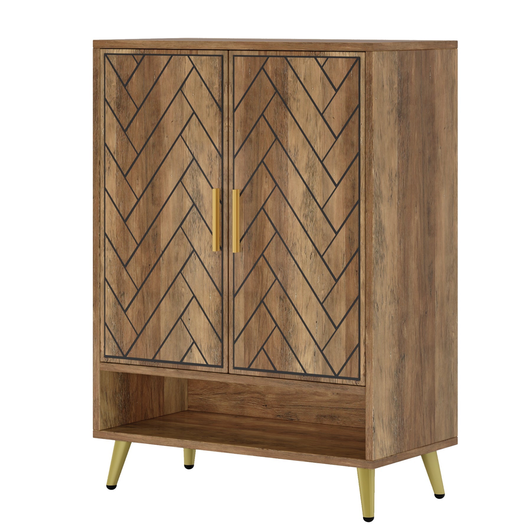 110 cm Schoenenkast met Deuren, Notenhouten Opbergmeubel met Zes Planken voor Hal en Slaapkamer