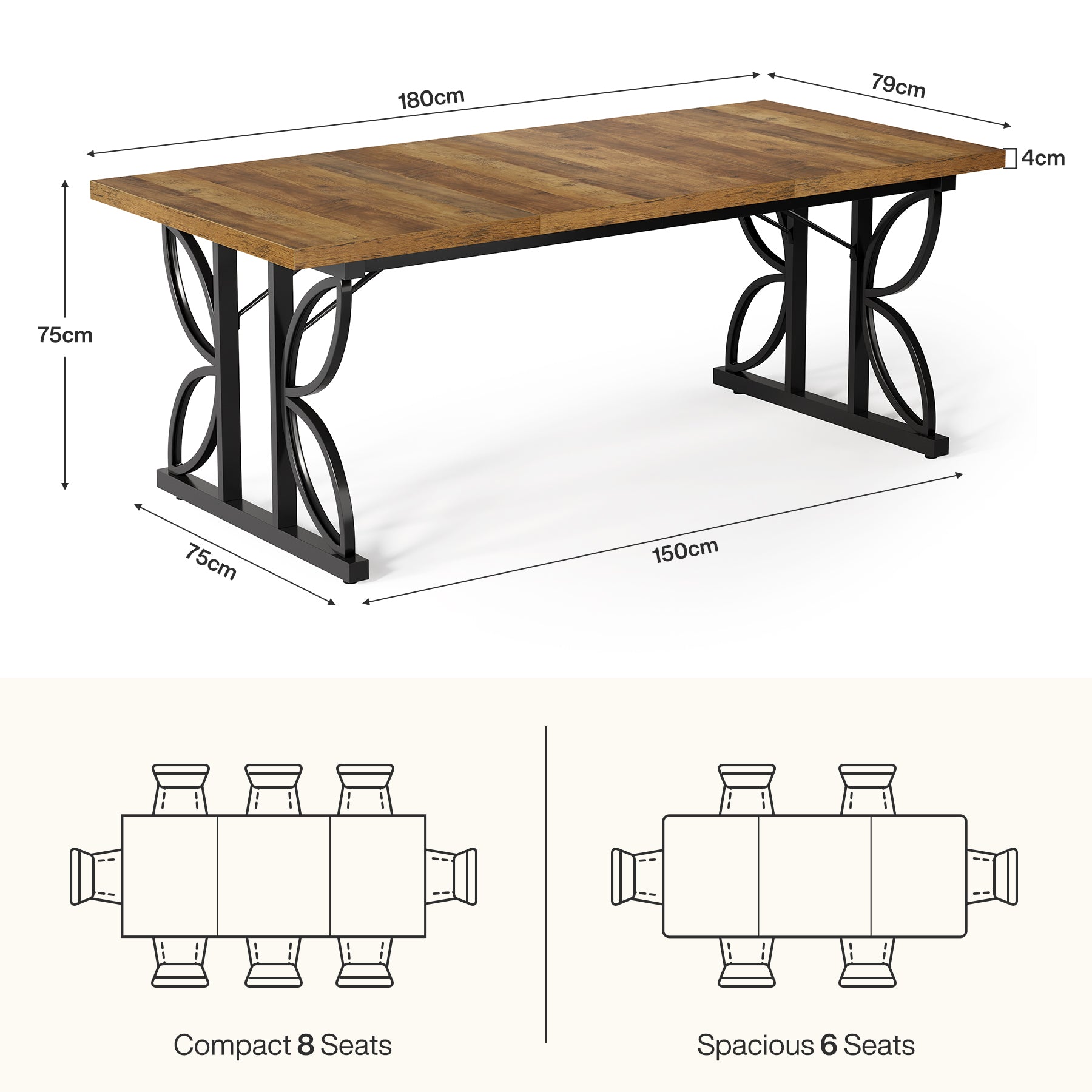 180 cm Groot Bureaublad met Robuust Metalen Frame, Industriële Computer Bureau Werktafel voor Thuis