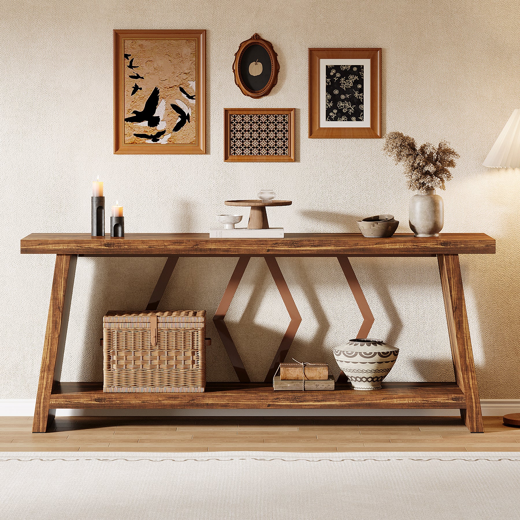 180 cm Consoletafel met Opbergruimte voor Hal en Woonkamer