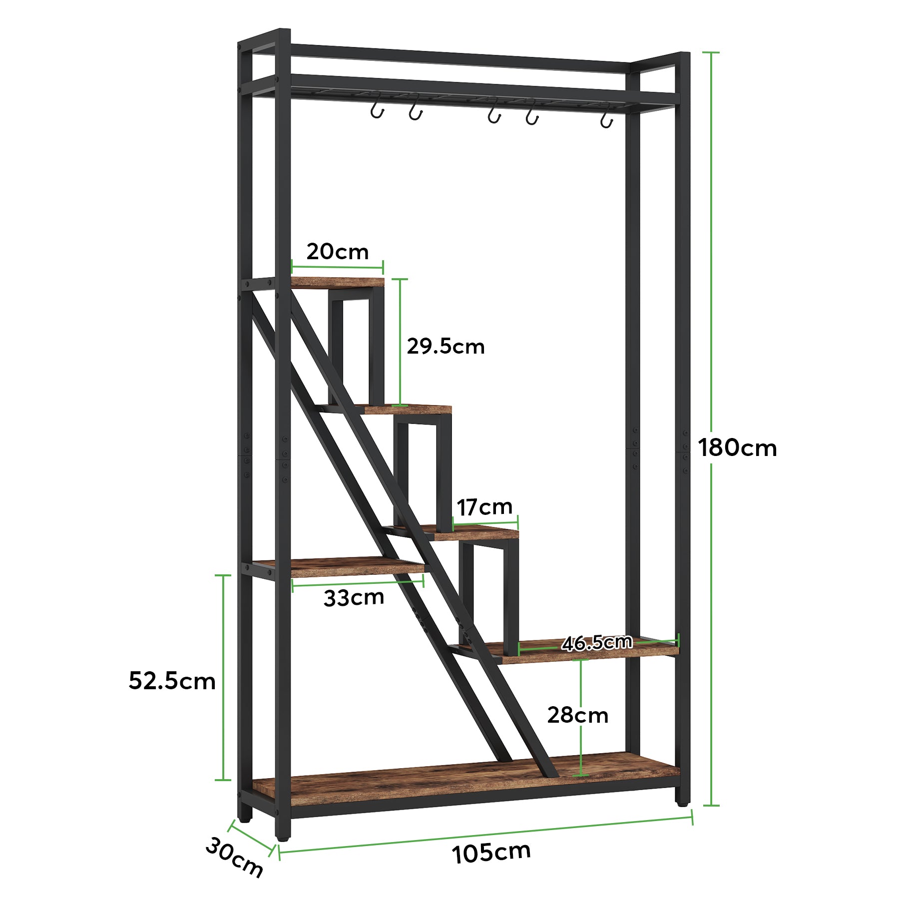 180 cm Hoge Plantenstandaard, Zevenlagen Metalen Displayrek voor Binnen en Balkon