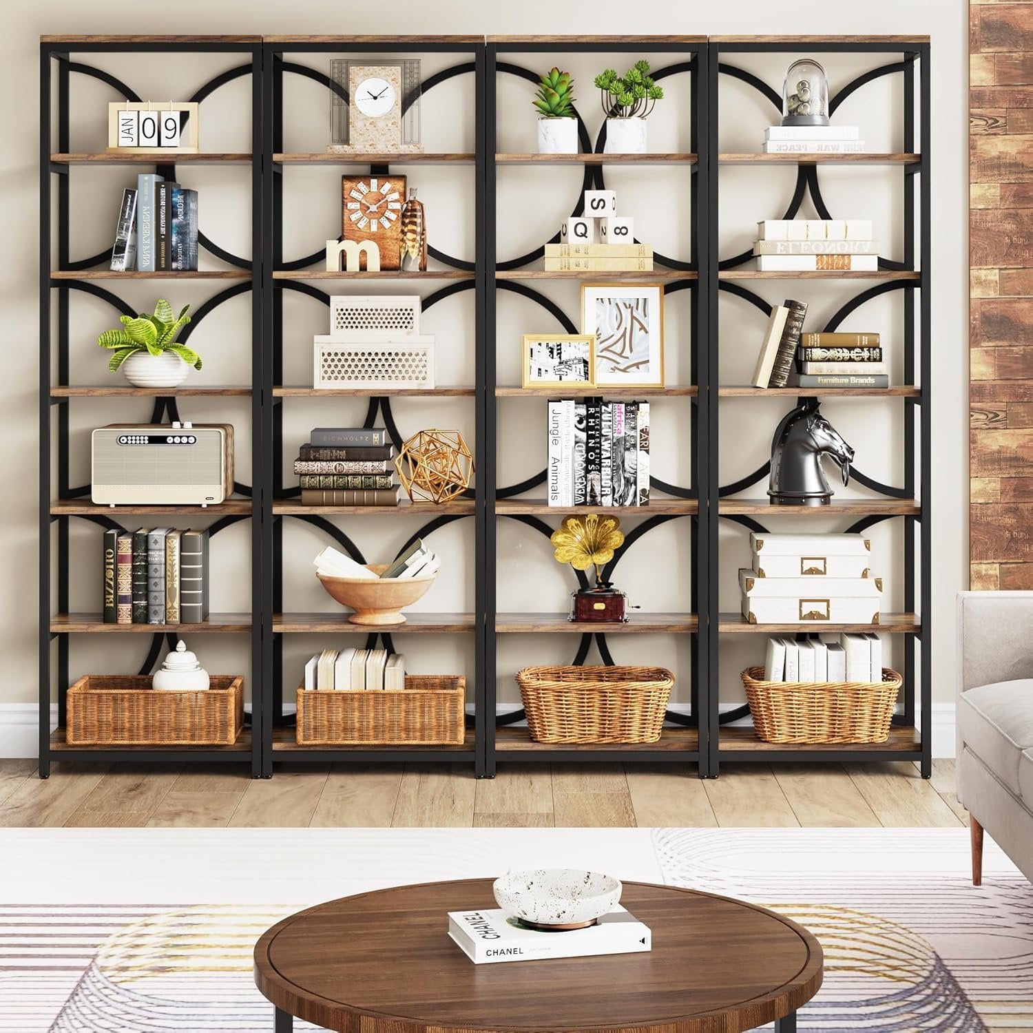 200 cm Hoge Boekenkast, Industriële Boekenplank met Zes Planken voor Woonkamer en Kantoor