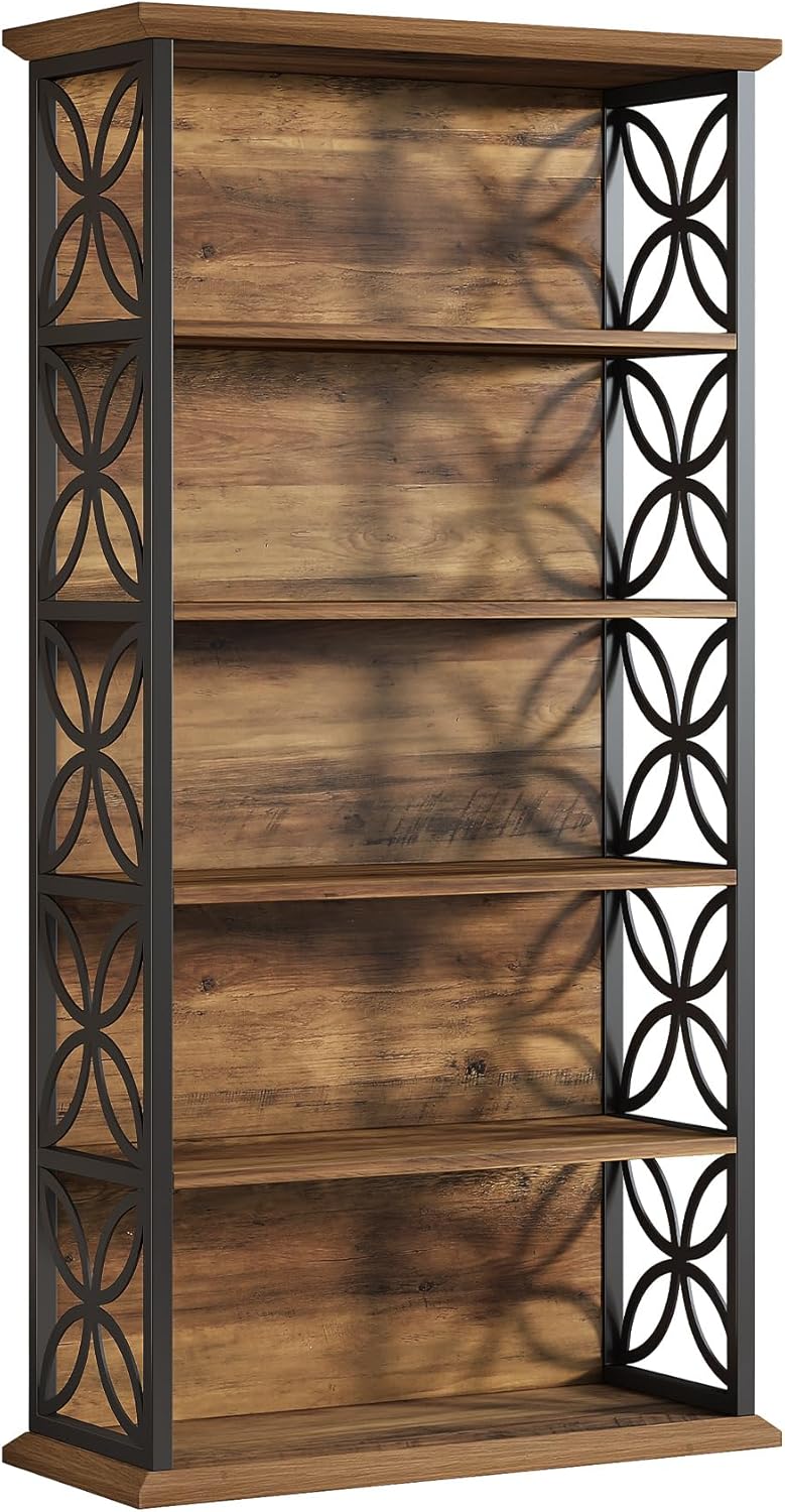 180 cm Industriële Boekenkast, 6 Open Rekken met Metaal Frame voor Elke Ruimte