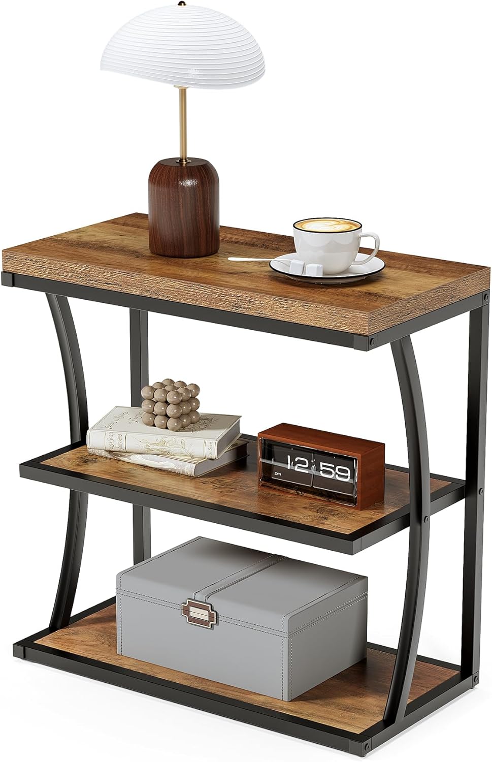 Small 61 cm Bijzettafel, Metalen Country Stijl Tafel met Opbergruimte voor Slaapkamer
