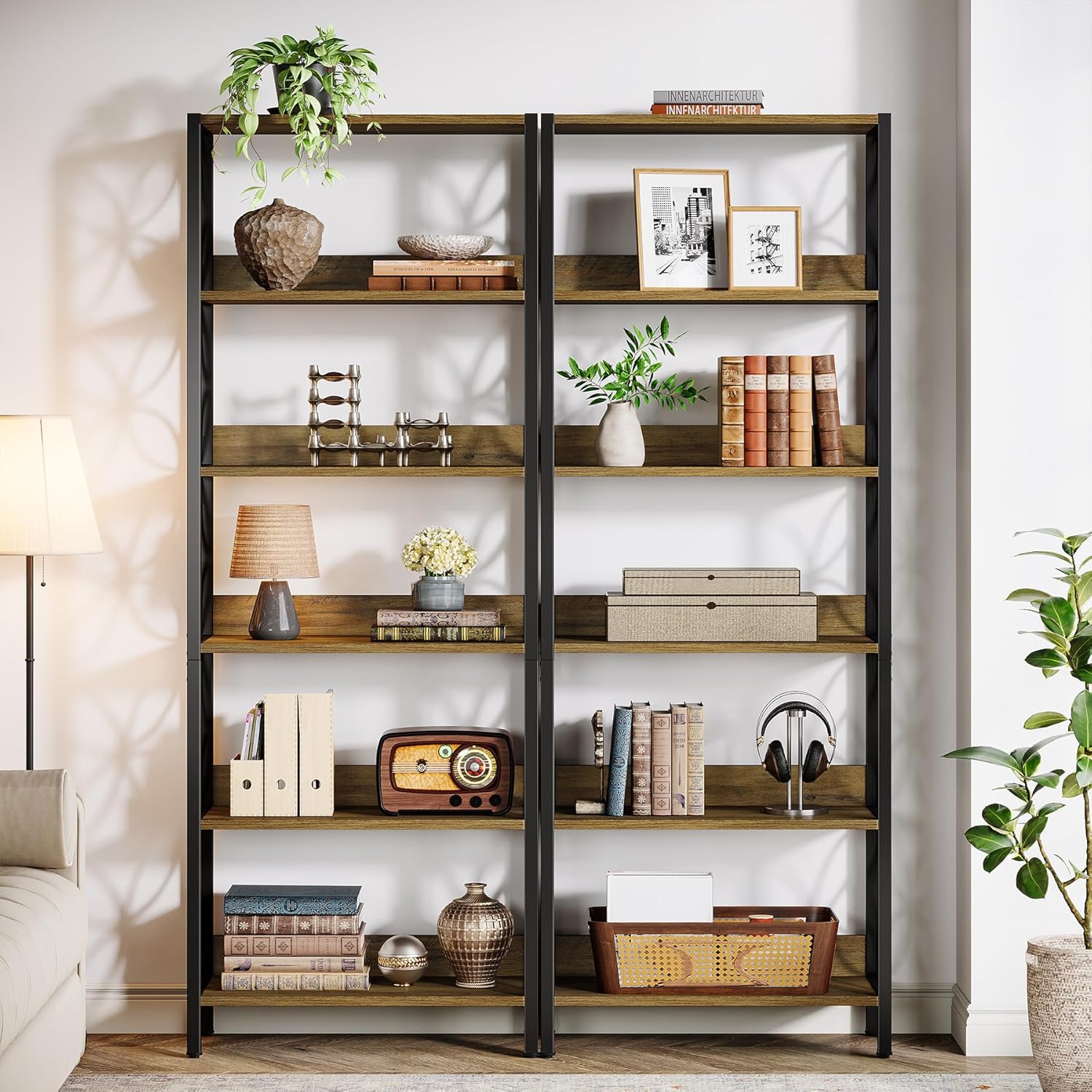 180 cm Hoge Boekenkast, Industriële Boekenplank Met 6 Planken En Metalen Frame