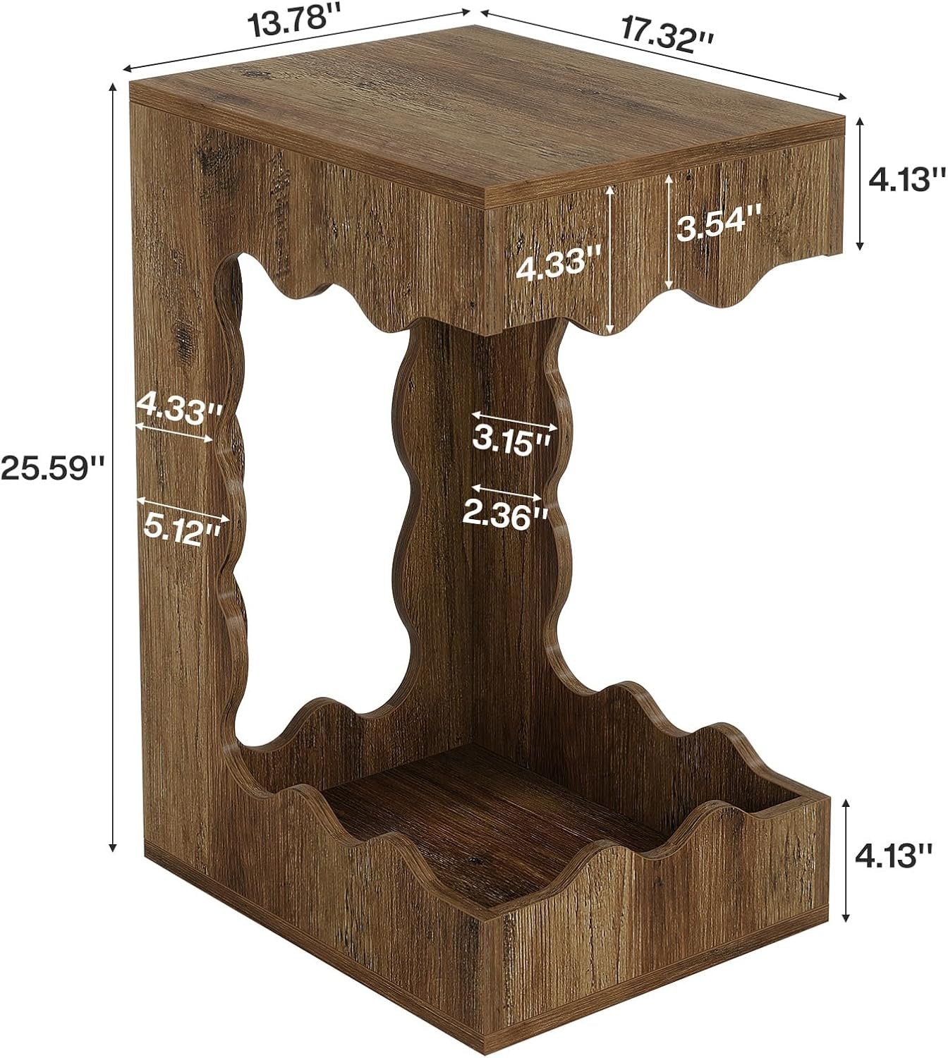 65 cm C-Vormige Bijzettafel, Landelijke Nachtkast voor Woonkamer en Slaapkamer