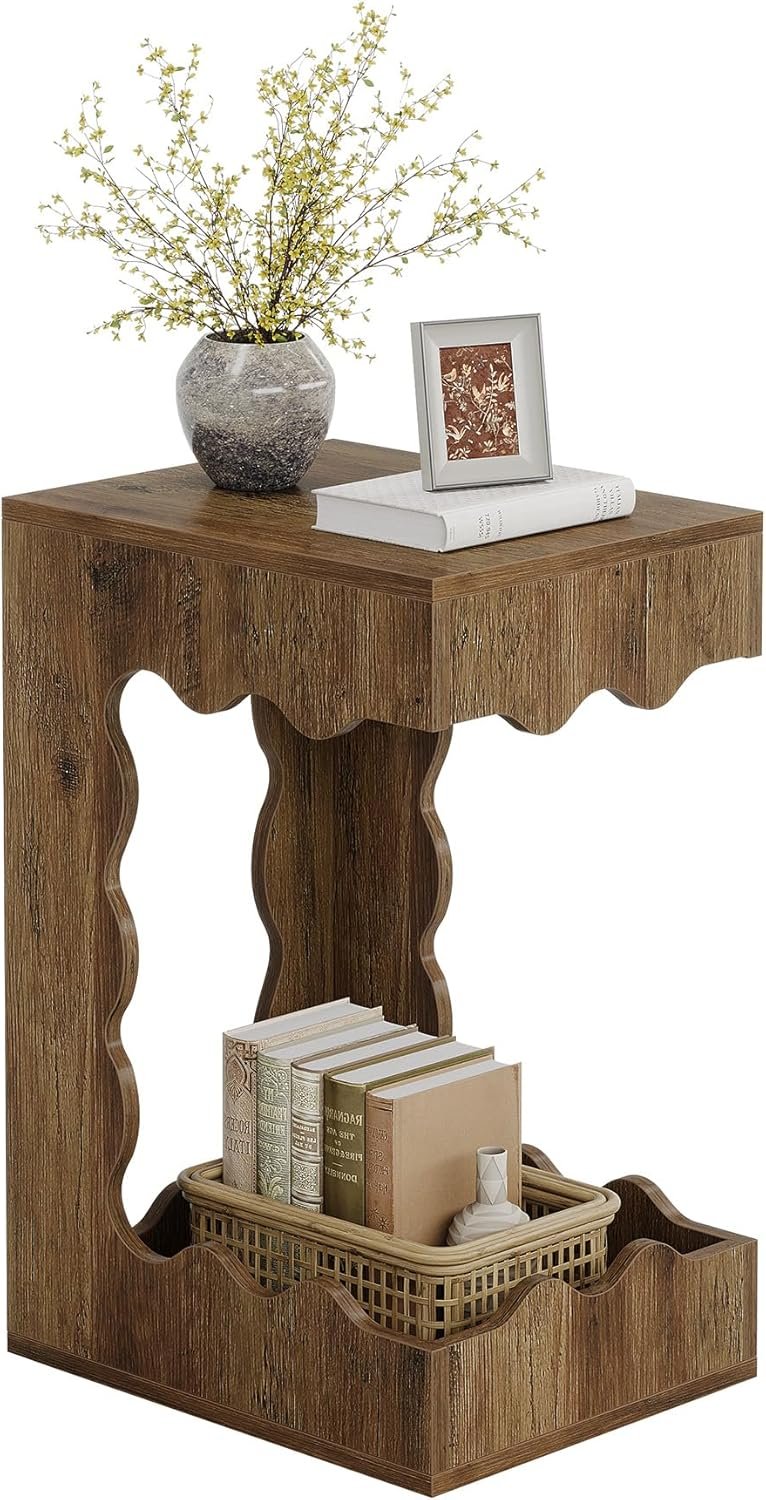65 cm C-Vormige Bijzettafel, Landelijke Nachtkast voor Woonkamer en Slaapkamer