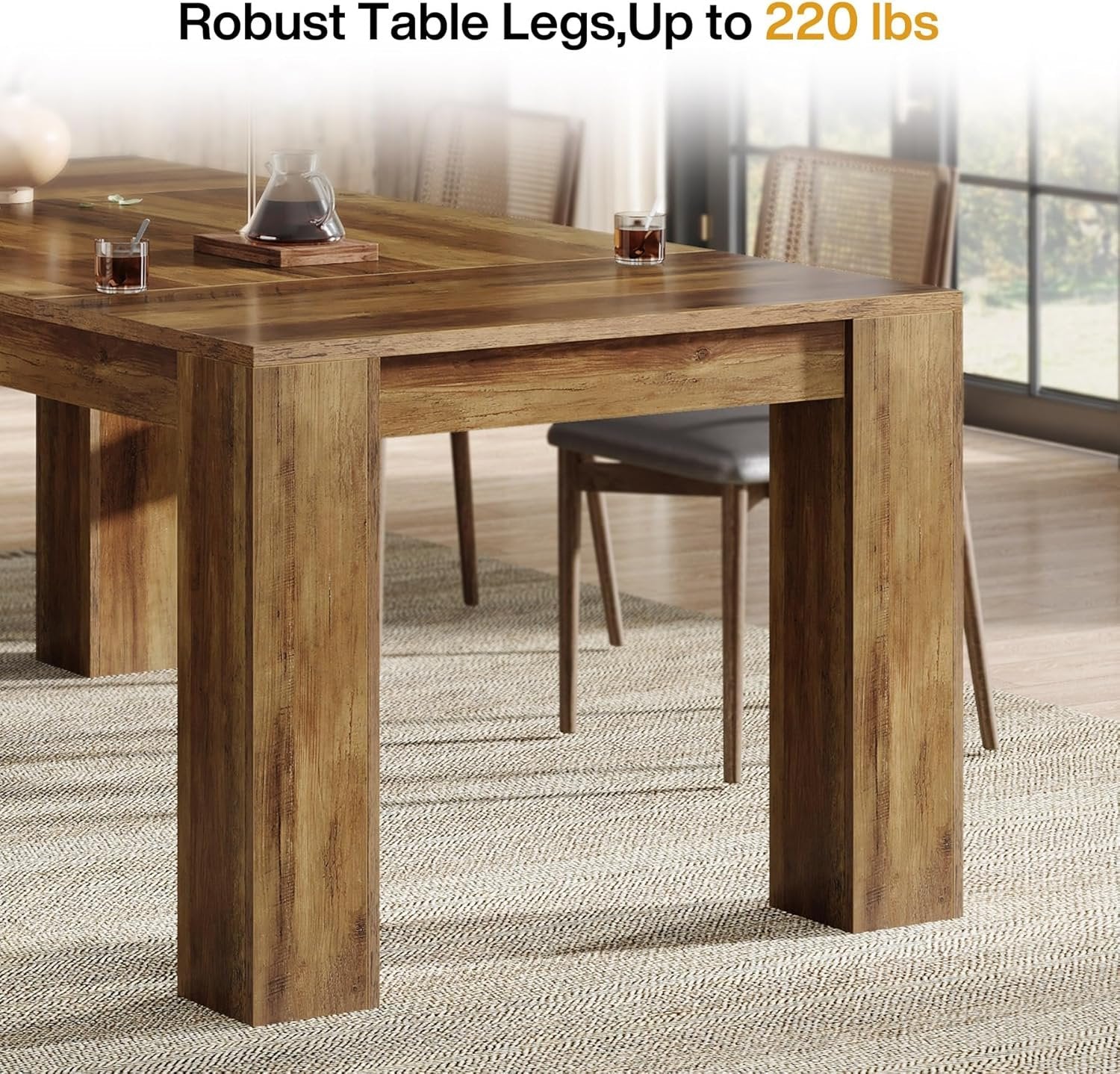 Eettafel van 160 cm voor 4–6 Personen, Rechthoekige Houten Keukentafel in Landelijke Stijl