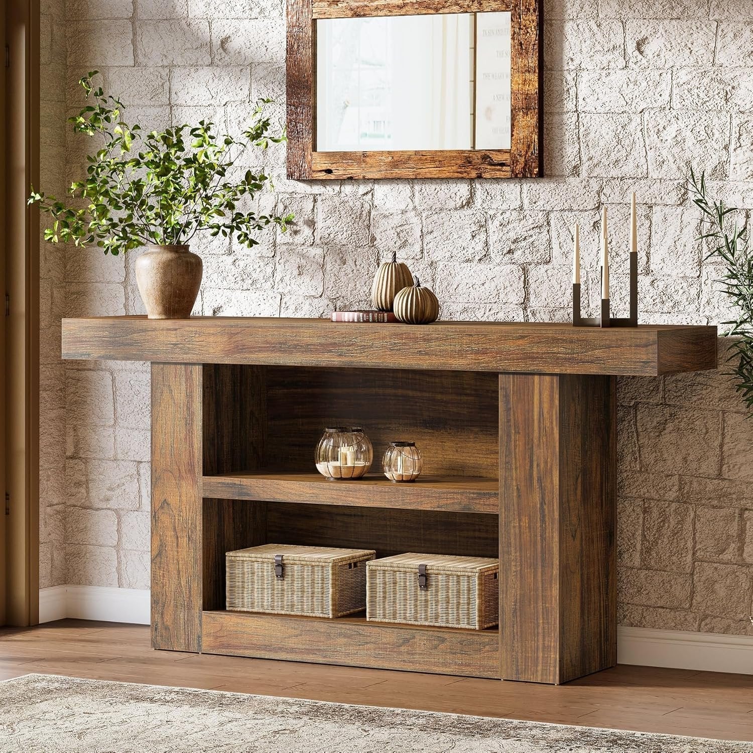 Tribesigns Console Tafel met U-vormige Basis, 3-Lags Opbergtafel voor Gang en Hal