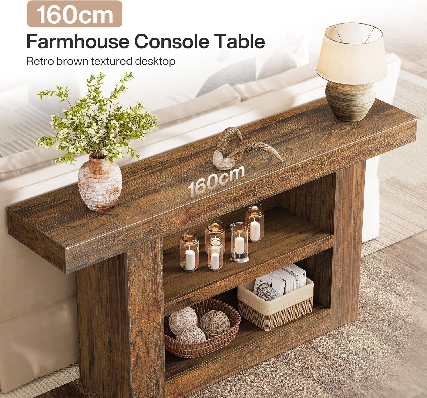 Tribesigns Console Tafel met U-vormige Basis, 3-Lags Opbergtafel voor Gang en Hal