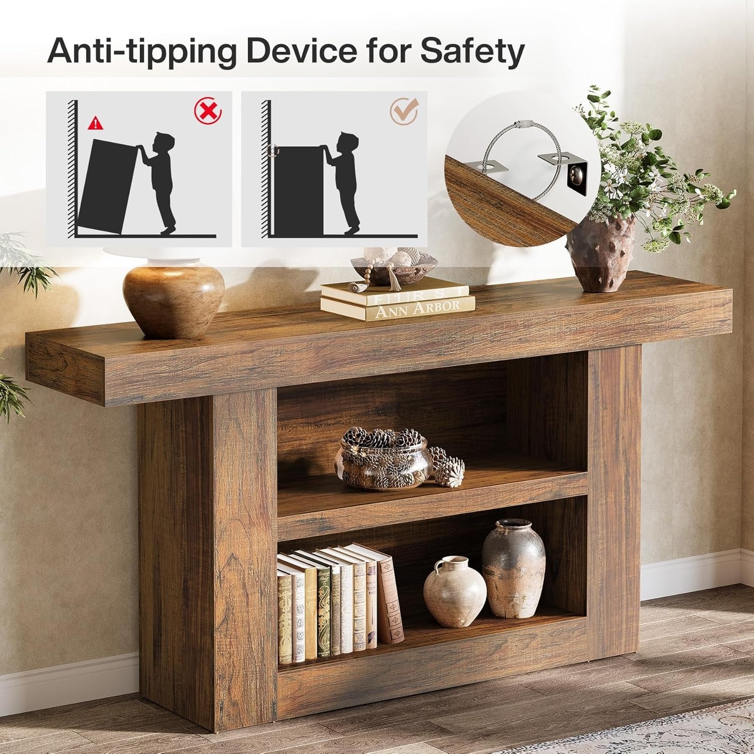 Tribesigns Console Tafel met U-vormige Basis, 3-Lags Opbergtafel voor Gang en Hal