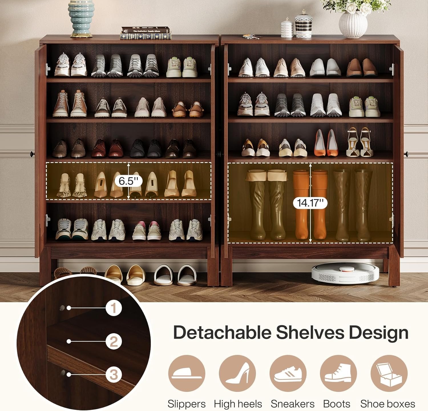 110 cm Tribesigns Schoenenkast met Lamellendeuren, Houten Schoenenrek voor Entree en Hal