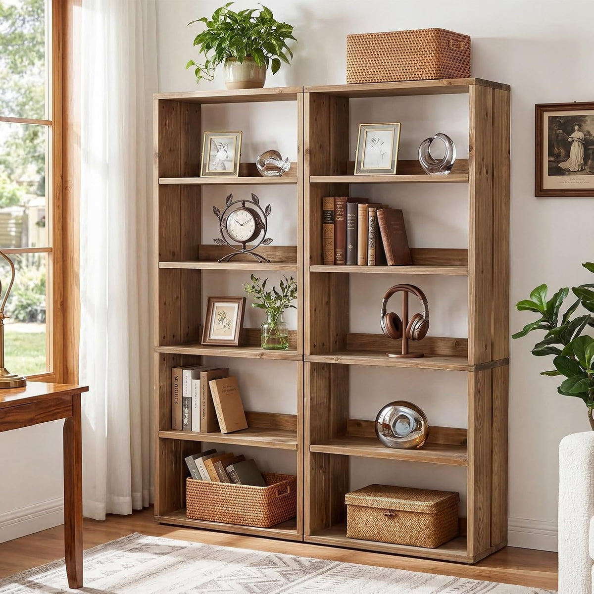 Tribesigns massief houten boekenkast 180 cm, met 5 open niveaus