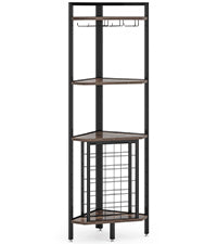 60 cm Hoekwijnrek, Industrieel Vloermeubel met Vier Planken en Glasopberging