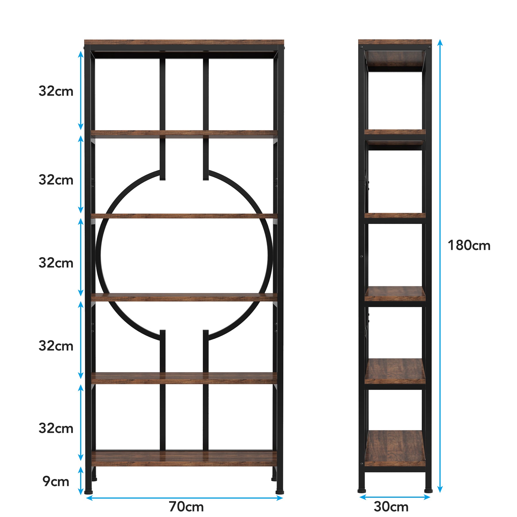 180 cm Hoge Boekenkast, Zes Planken Industriële Boekenplank