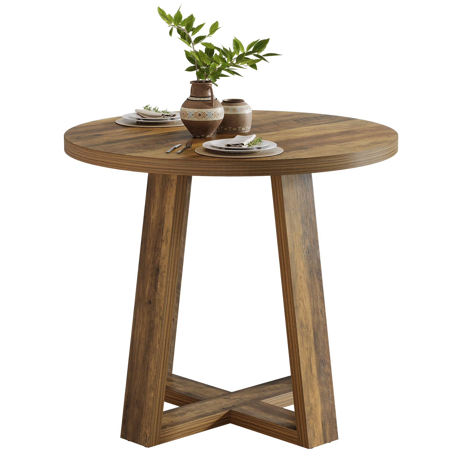 80 cm Ronde Eettafel voor 2-4 Personen, Landelijke Keukentafel voor Kleine Ruimte