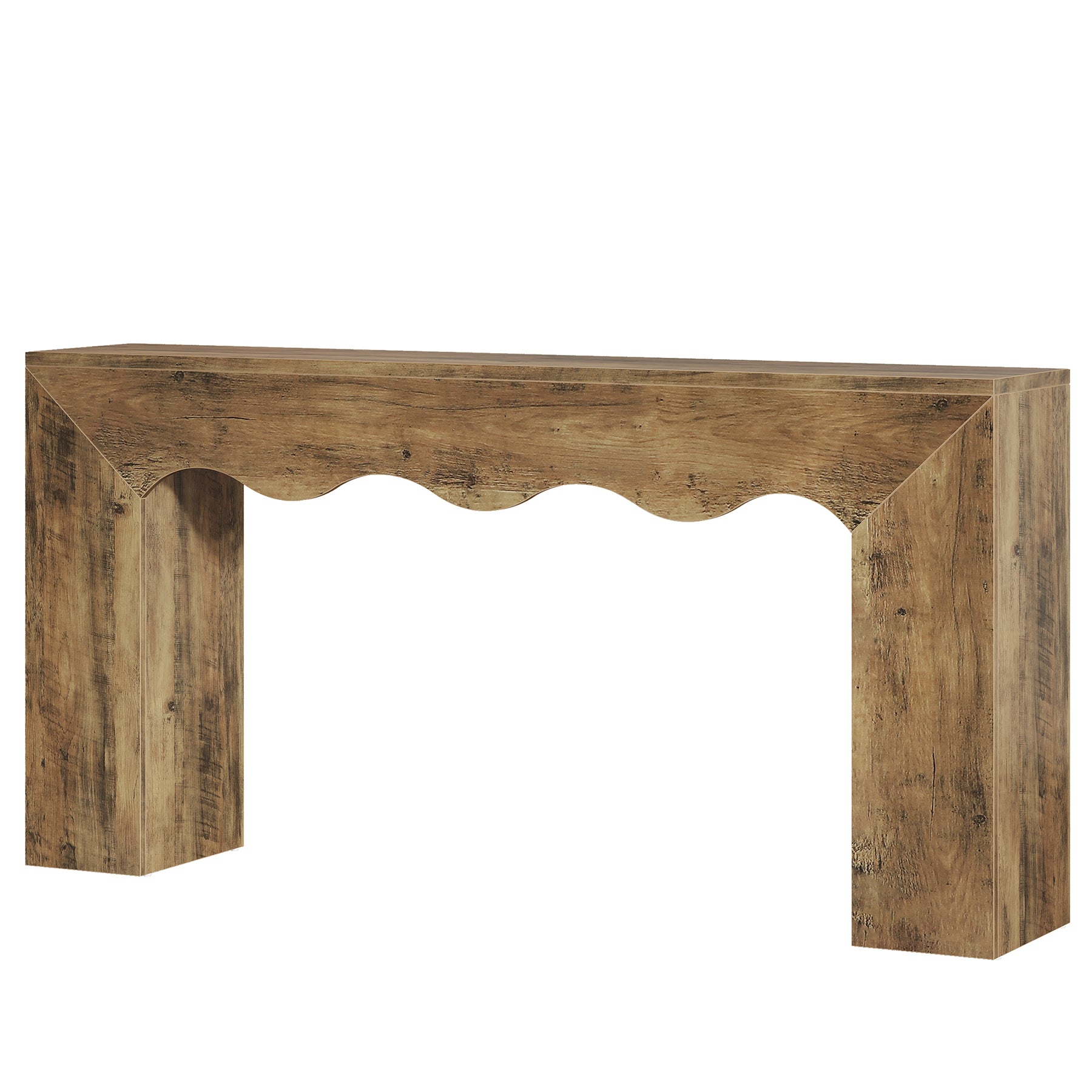 160 cm Consoletafel met Golvende Rand, Landelijke Smalle Haltafel met Opbergruimte voor Woonkamer Entree