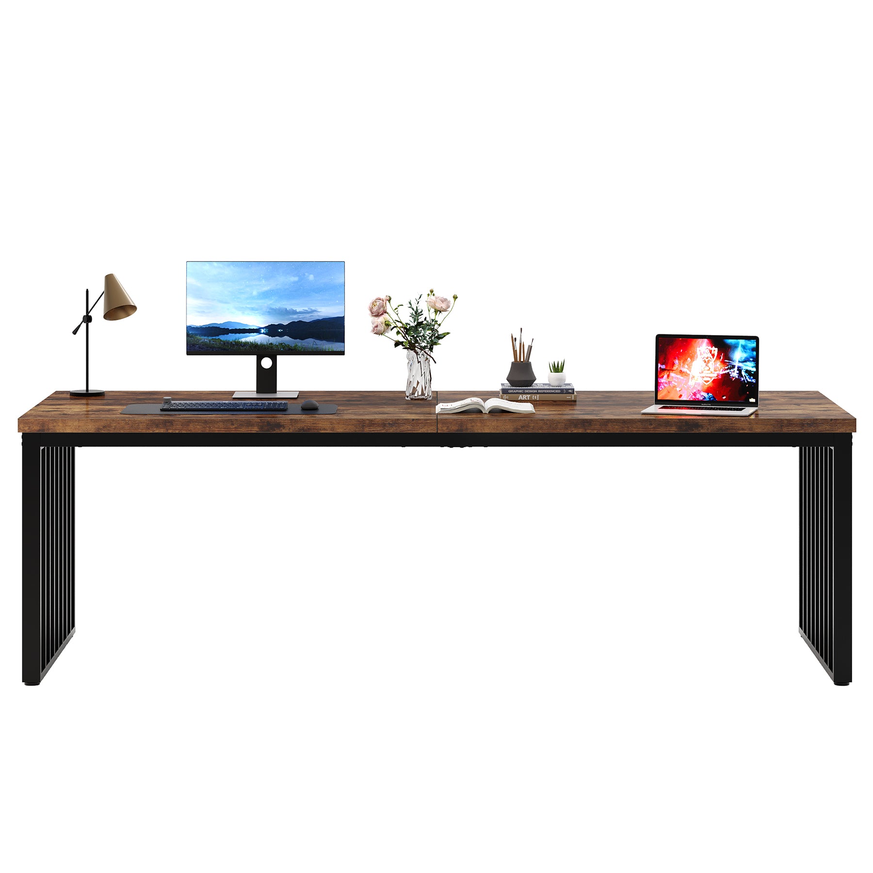 180 cm Bureau, Robuuste Computertafel Met Metalen Frame Voor Thuiskantoor