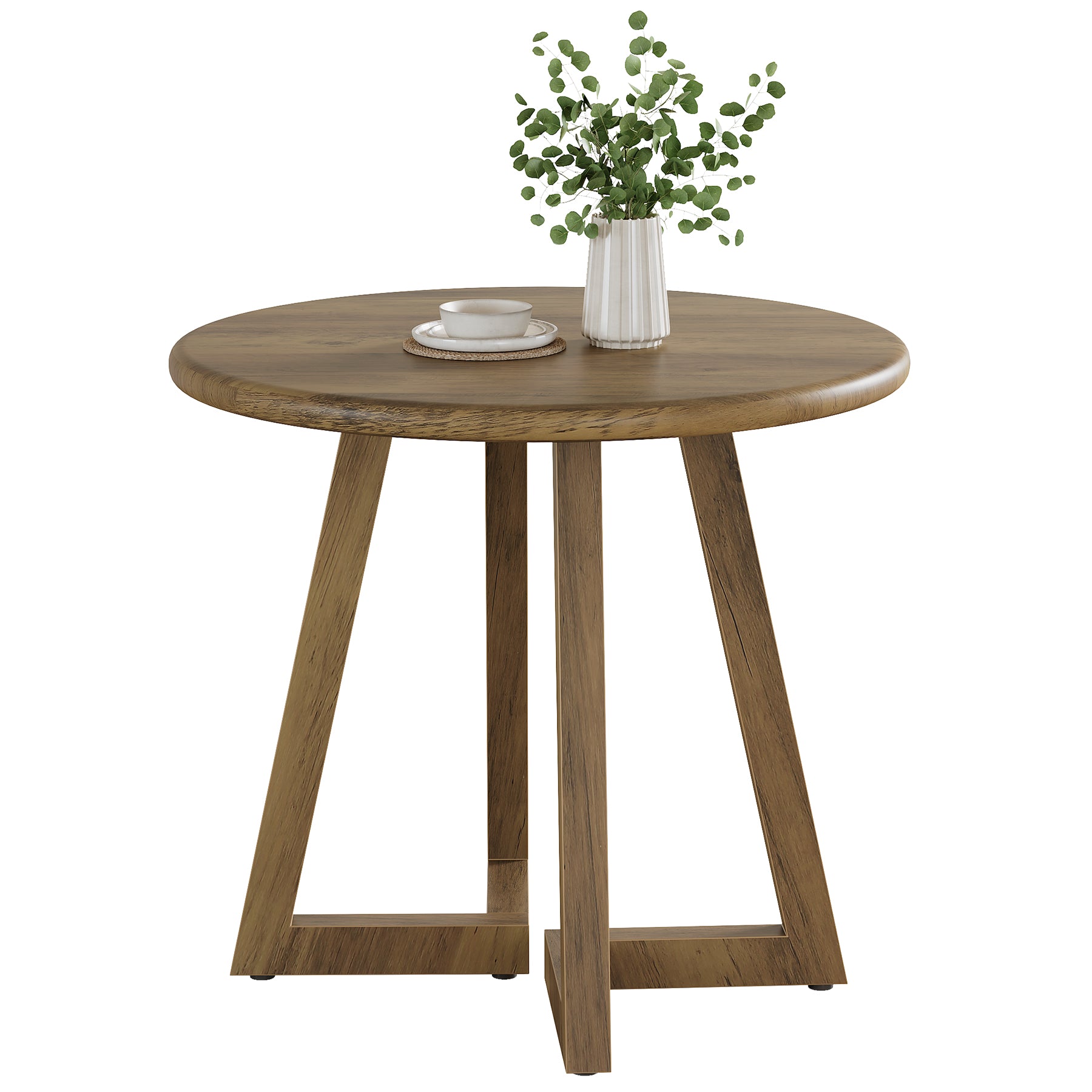 80 cm Ronde Eettafel, Bruine Keukentafel voor Twee tot Vier Personen