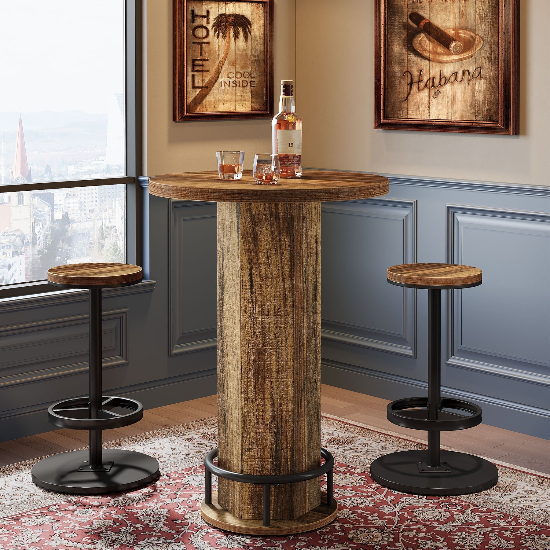Bistro Sets with 2 Barstools, Pub Cocktail Table Bar Table with Chairs Tribesigns