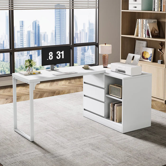100 cm L-Vormig Bureau, Met Opbergkast en Laden voor een Perfect Thuiskantoor