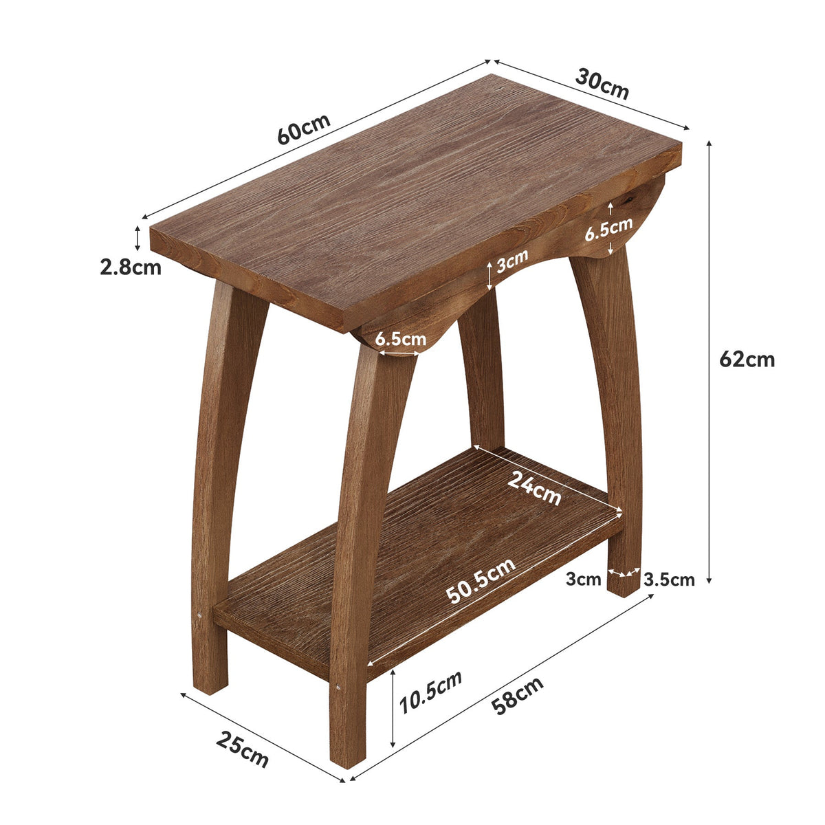 Tribesigns 60 cm ronde bijzettafel van massief hout met 2 legplanken