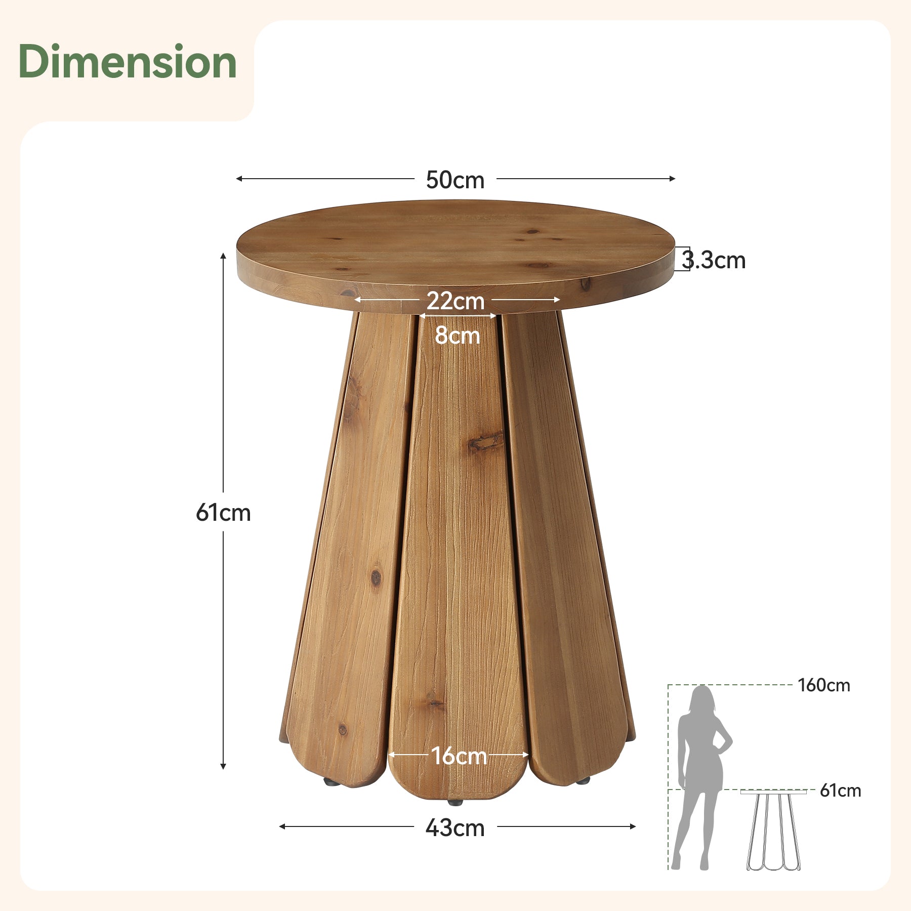Tribesigns 50 cm ronde houten bijzettafel, massief houten zijtafel met uitlopende voet voor woonkamer