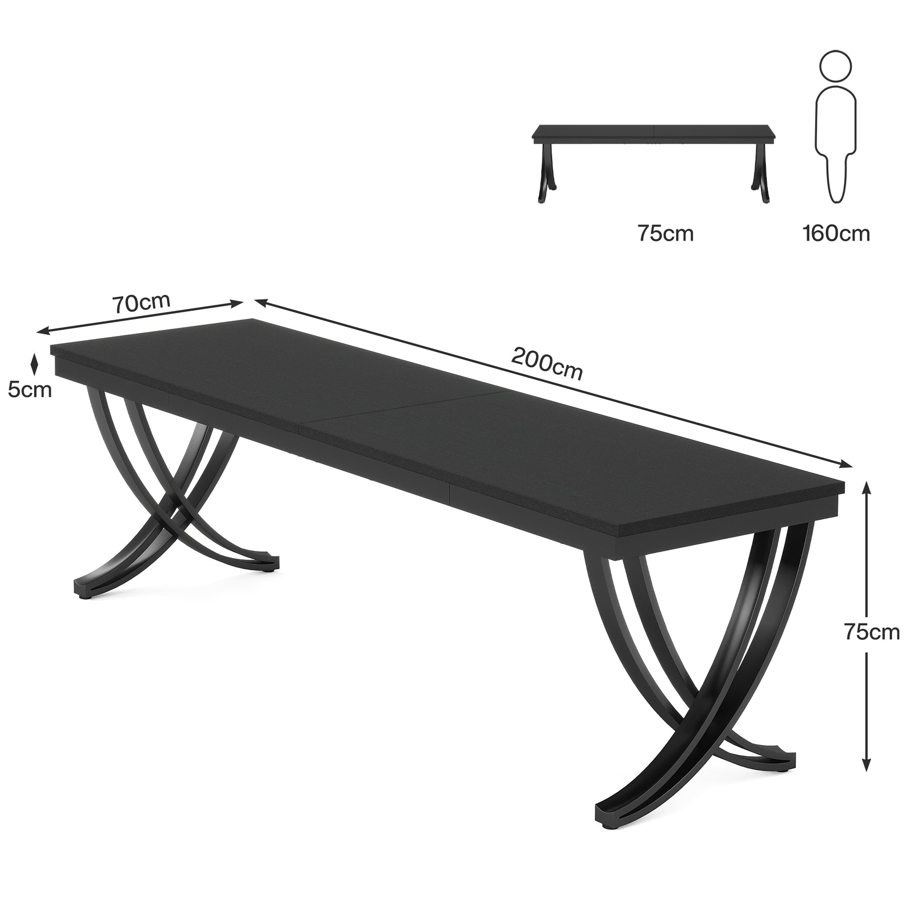 200 cm Bureau voor Twee Personen, Landelijke Computer Tafel met Stijlvolle Poten