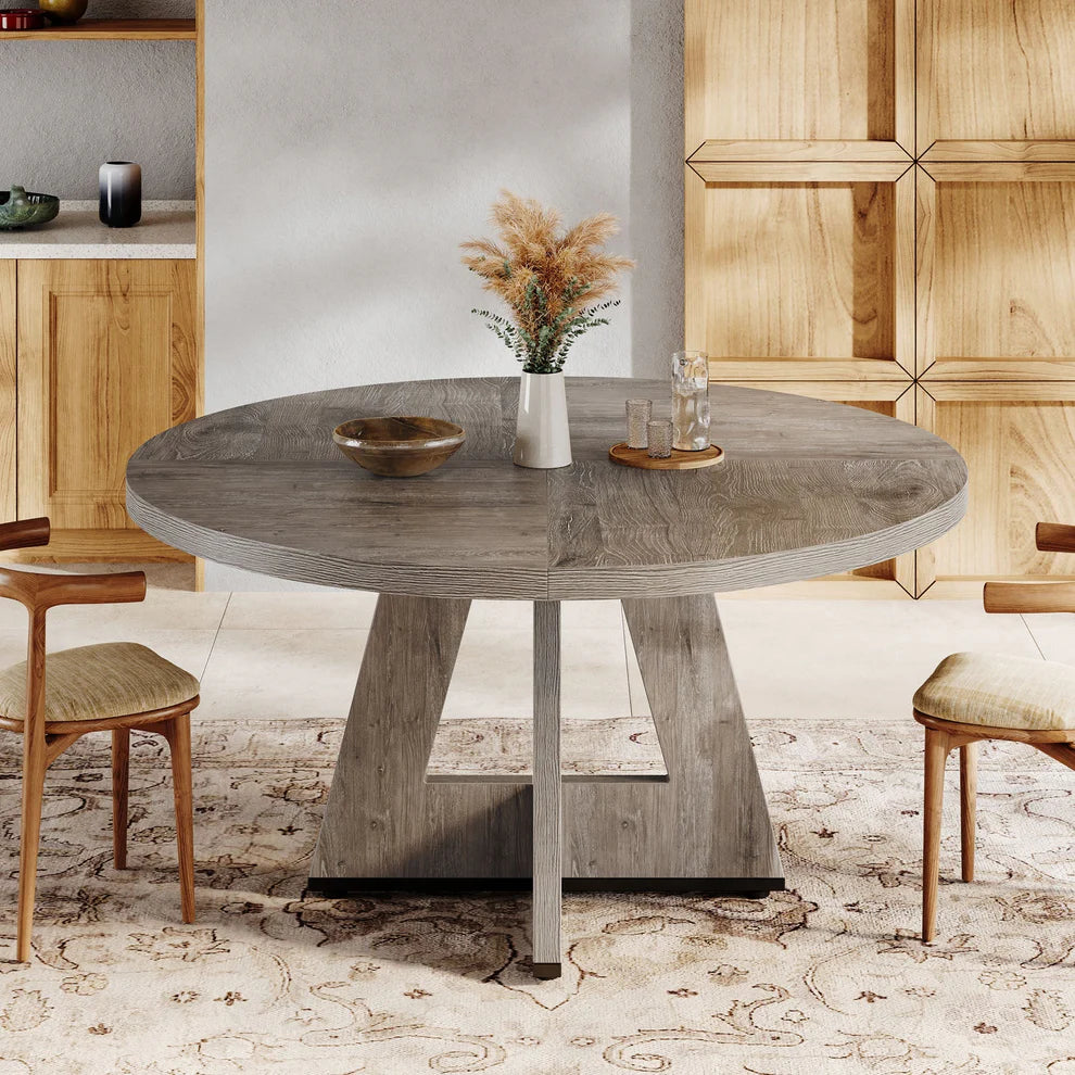 120 cm Ronde Boeren Eettafel, Bruin Houten Tafelblad voor 4 Personen in Keuken of Woonkamer