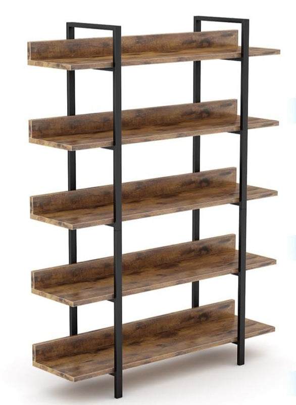 180 cm Industriële Boekenkast, 5 Open Planken met Staal Frame in Landelijk Bruin