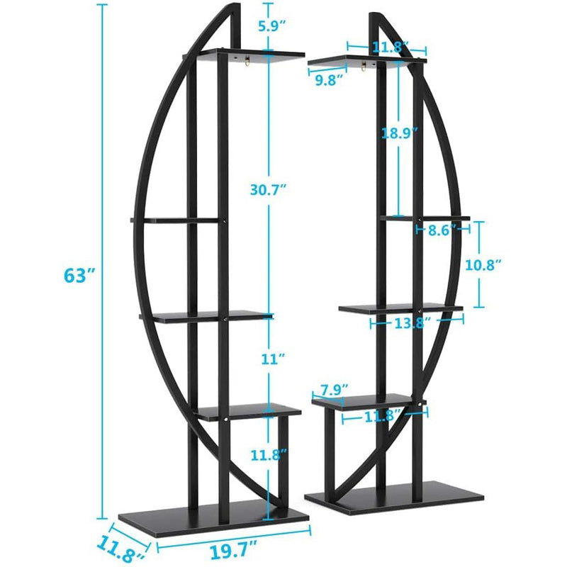 Zwarte 5-laags Plantenstandaard, Gebogen Design voor Binnen en Buiten