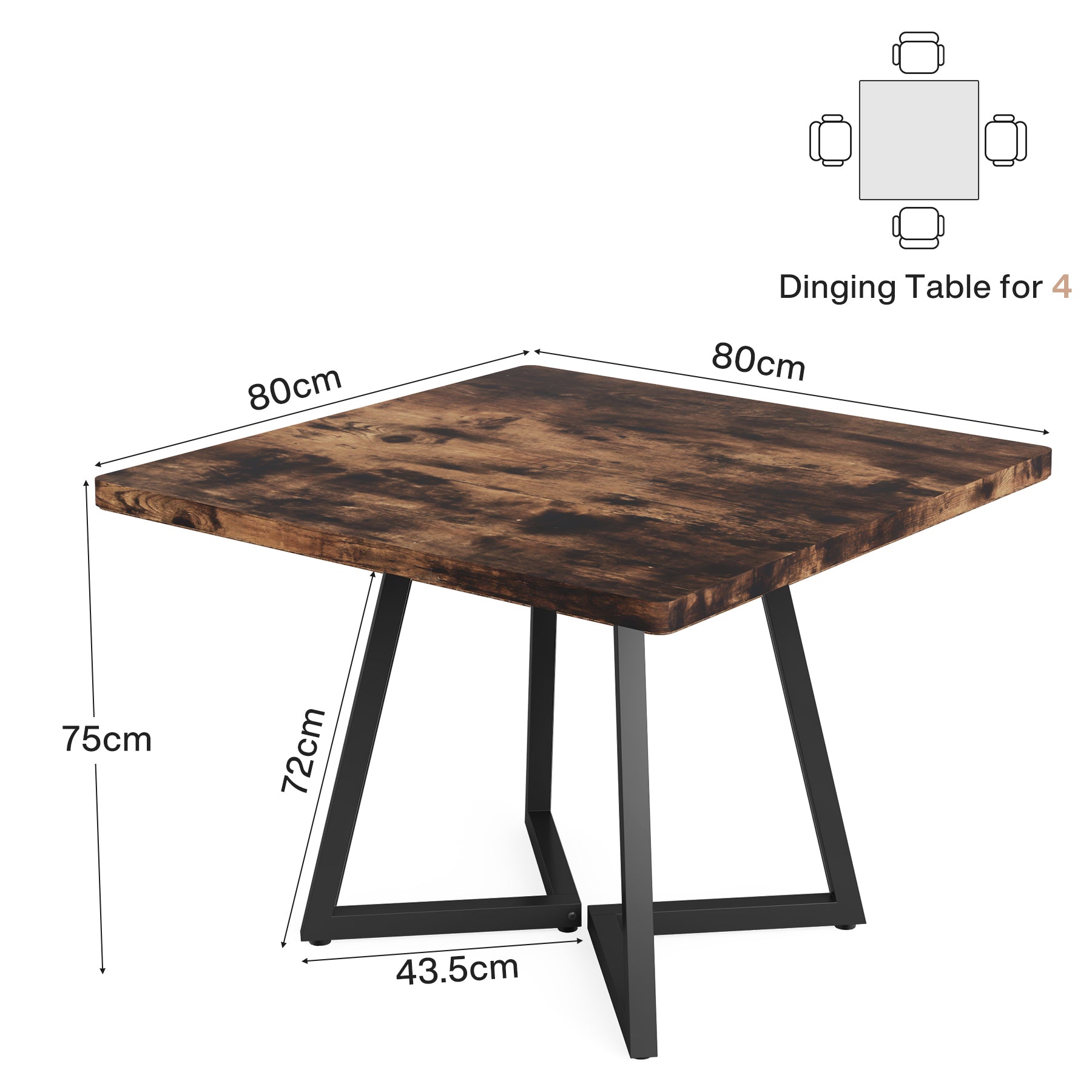 80 cm Vierkante Vergadertafel, Eettafels voor 2-4 Personen