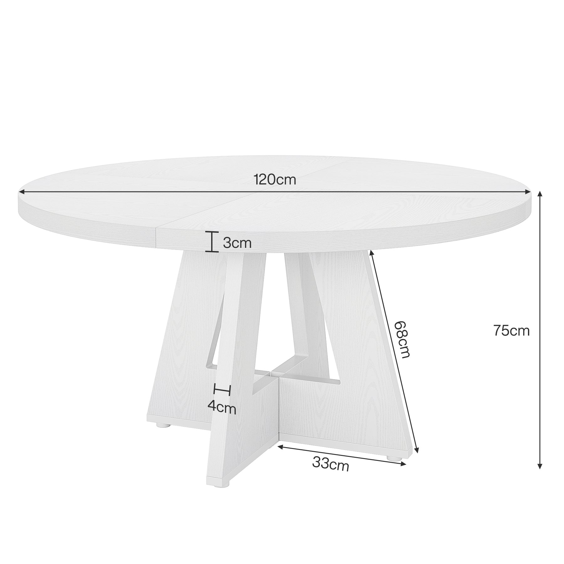 120 cm Ronde Boeren Eettafel, Bruin Houten Tafelblad voor 4 Personen in Keuken of Woonkamer