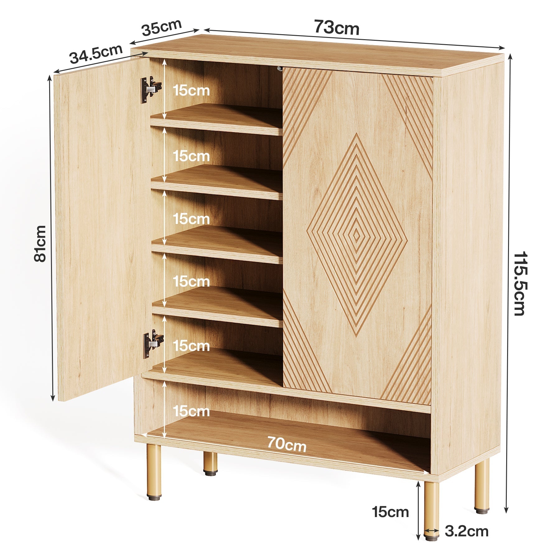 Tribesigns Smalle Schoenenkast 6 Planken, Gouden Metalen Frame voor Hal