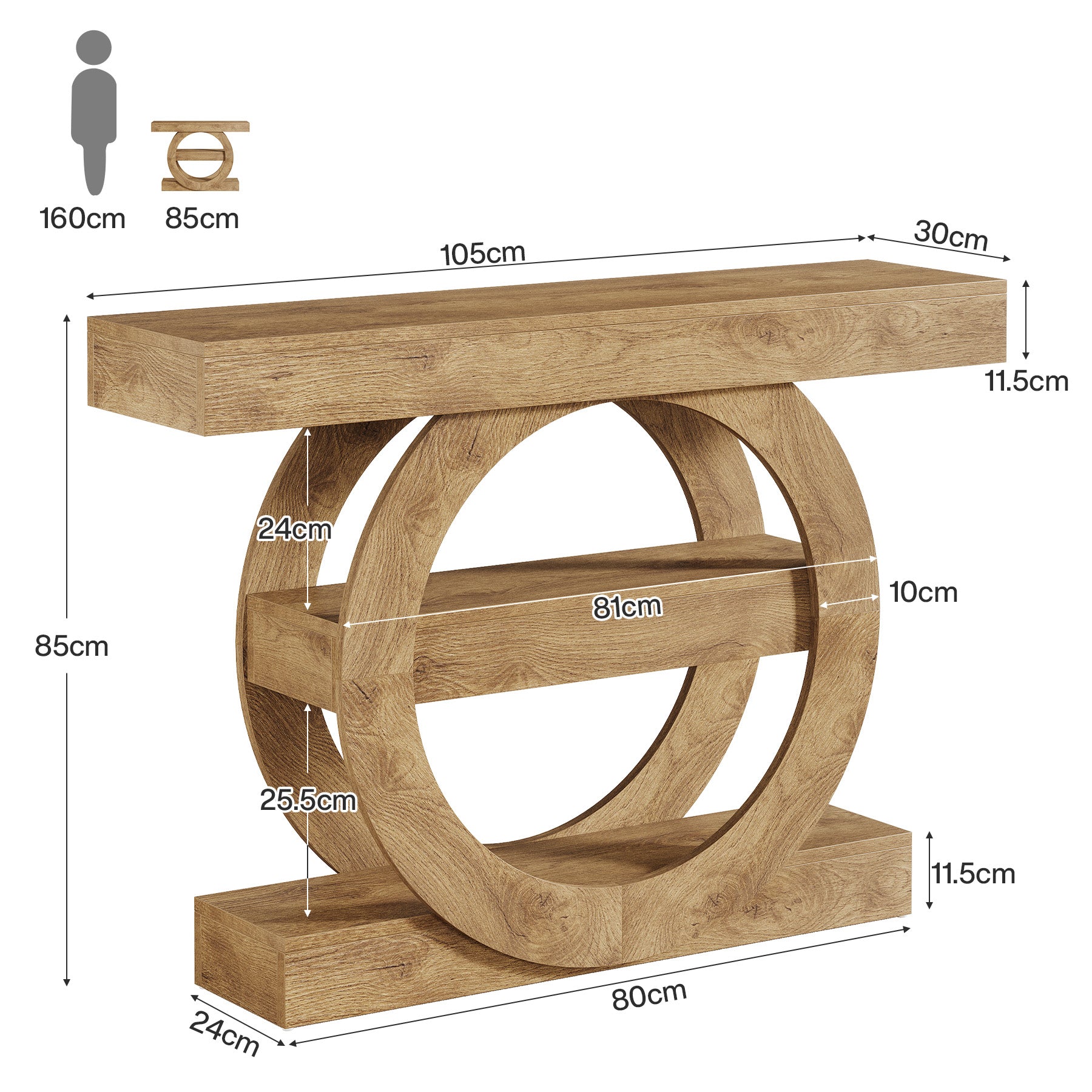 Tribesigns Ingangstafel van 100 cm met Opbergruimte, 3-Laagse Boerderij Consoletafel met Houten Planken
