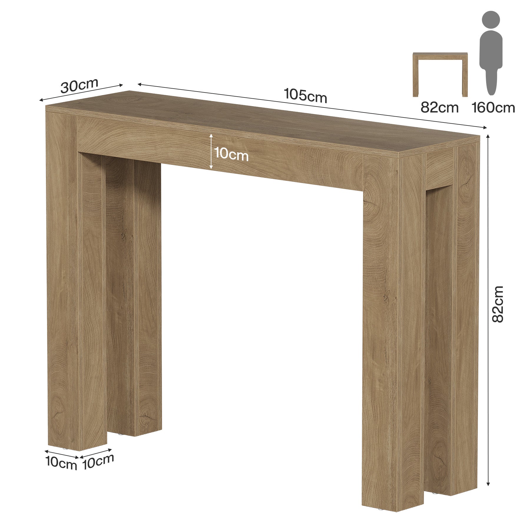 Tribesigns 105 cm consoletafel, lichtbruine sidetable met blokpoten