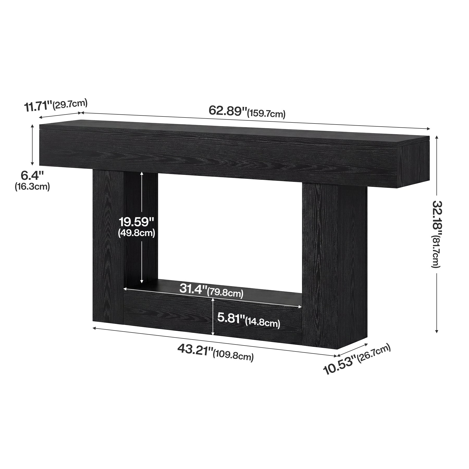 160 cm Boerenstijl Consoletafel, Tweelaagse Entreetafel met Opbergruimte in Rustiek Bruin
