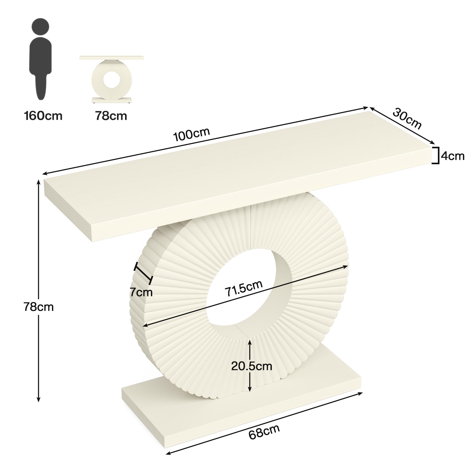 100 cm Smalle Consoletafel, Moderne Witte Tafel Met Geometrisch Onderstel Voor Entree Hal Of Woonkamer