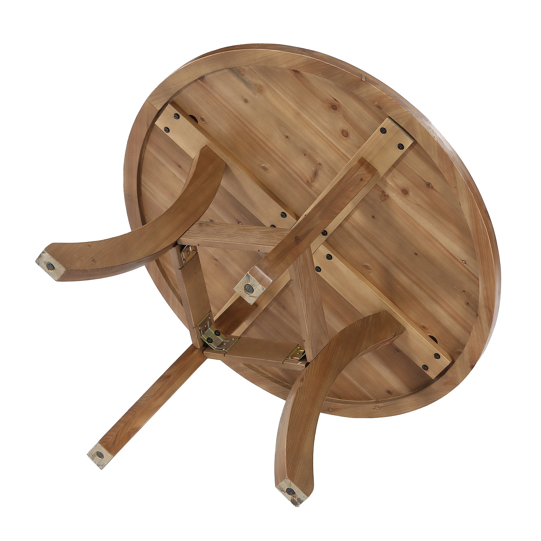 120 cm Massief Houten Ronde Eettafel, Farmhouse Tafel met Gebogen Poten