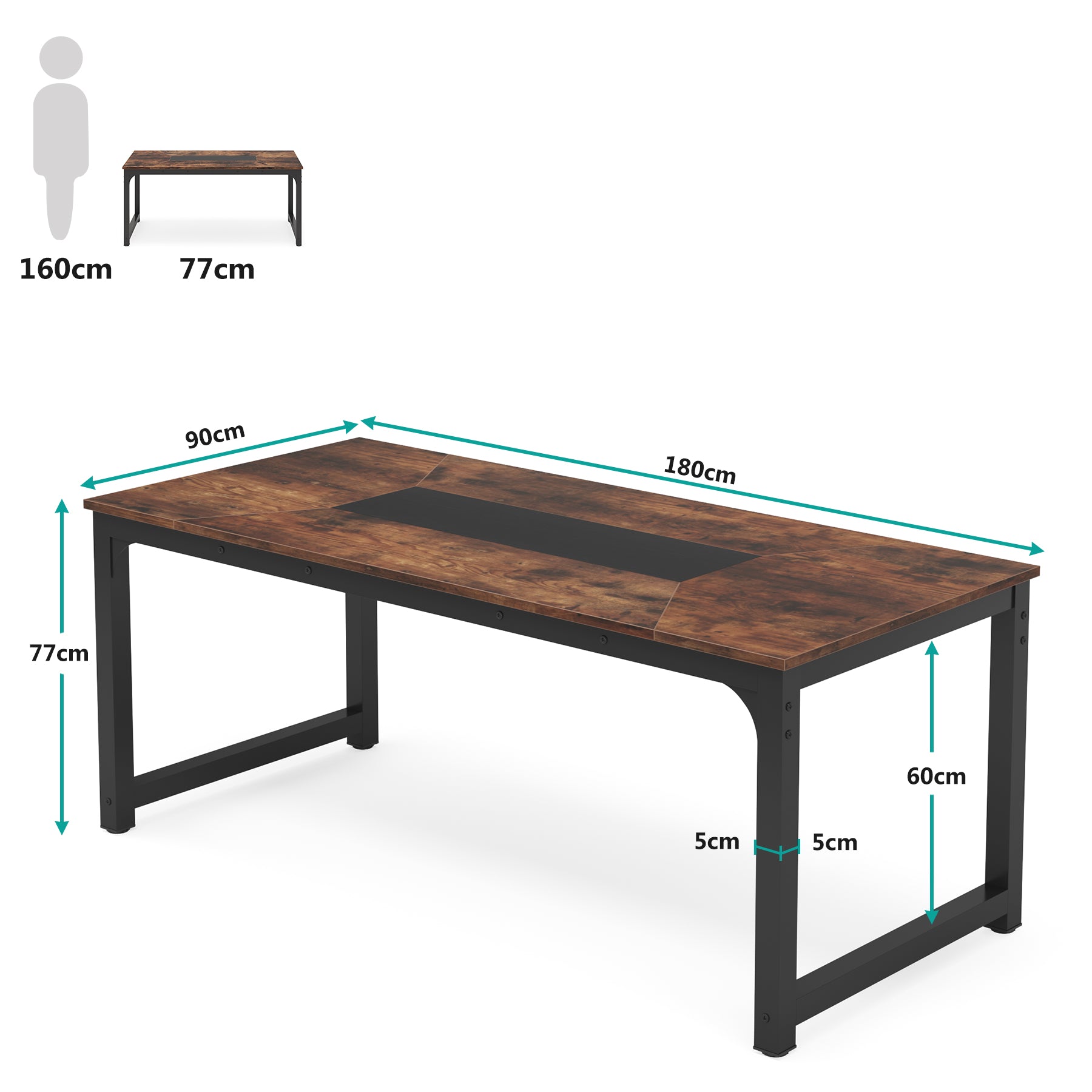 Industriële Eettafel Met Massief Houten Blad, Geschikt Voor 6 Tot 8 Personen in Keuken of Woonkamer