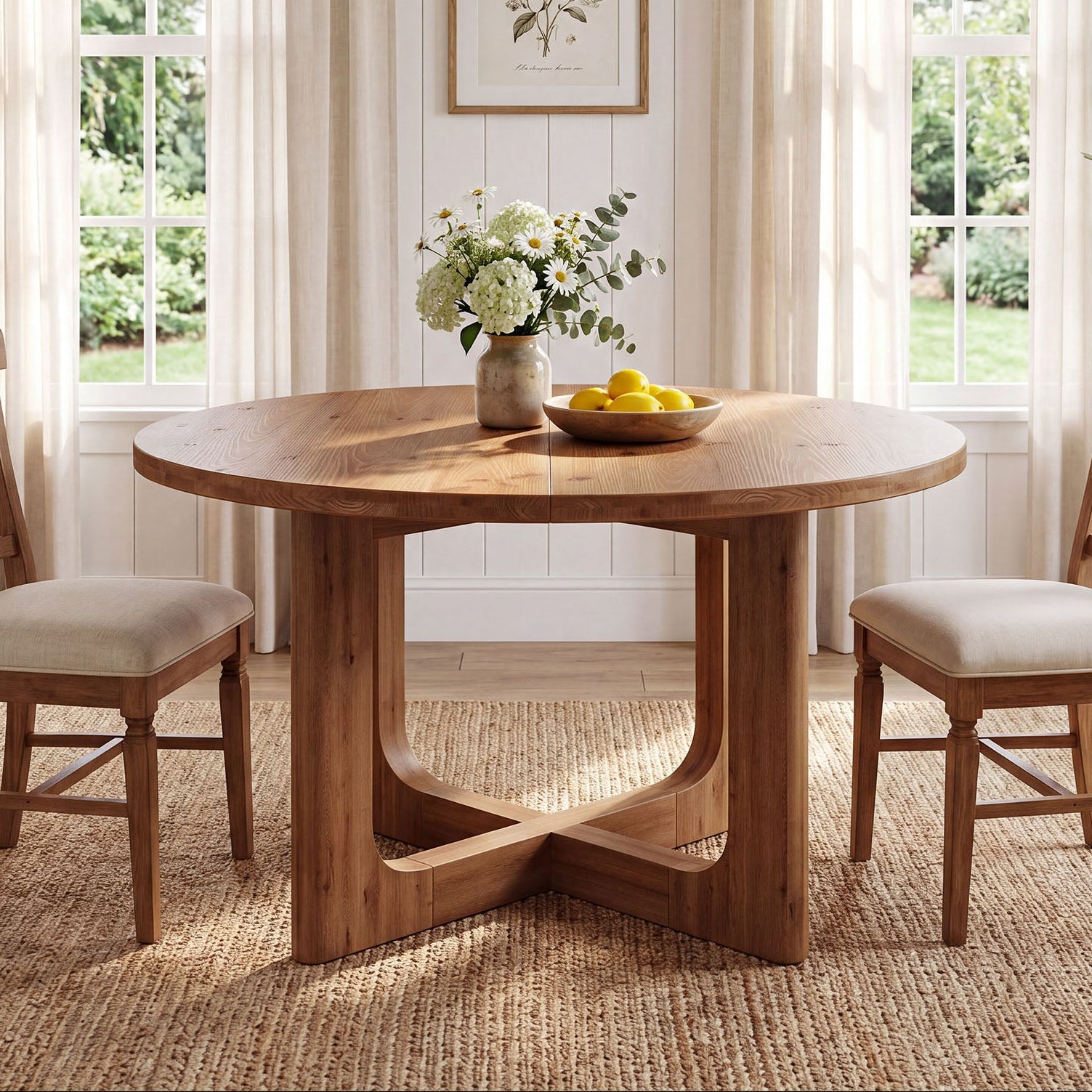 Tribesigns ronde massief houten eettafel 100 cm voor 2–4 personen, landelijke keukentafel met stevig kruisvormig onderstel