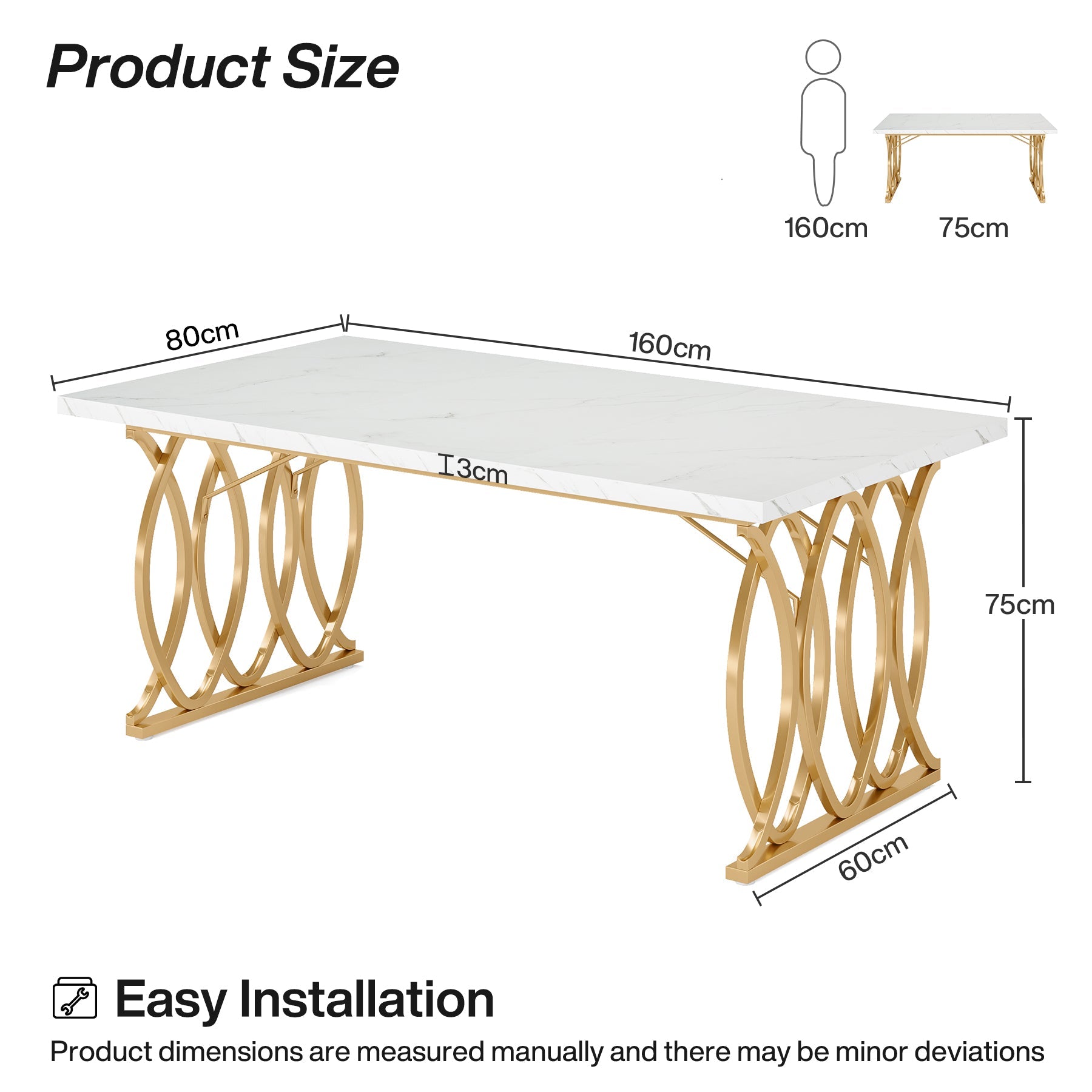 160 cm Executive Bureau, Met Witte Afwerking en Gouden Accenten voor Kantoor