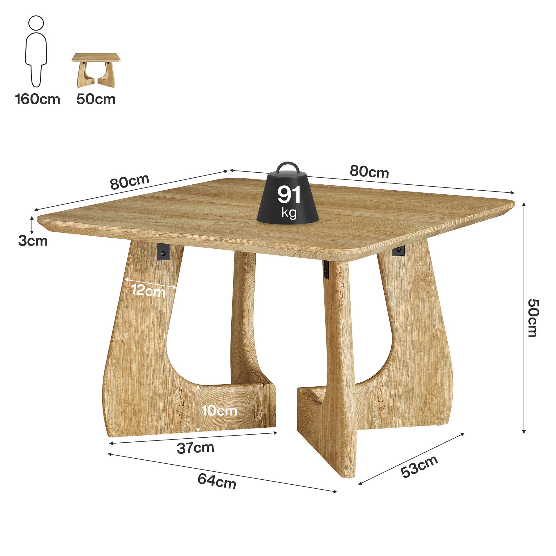 Tribesigns vierkante salontafel 80 cm, moderne woonkamertafel met sculpturaal houten frame
