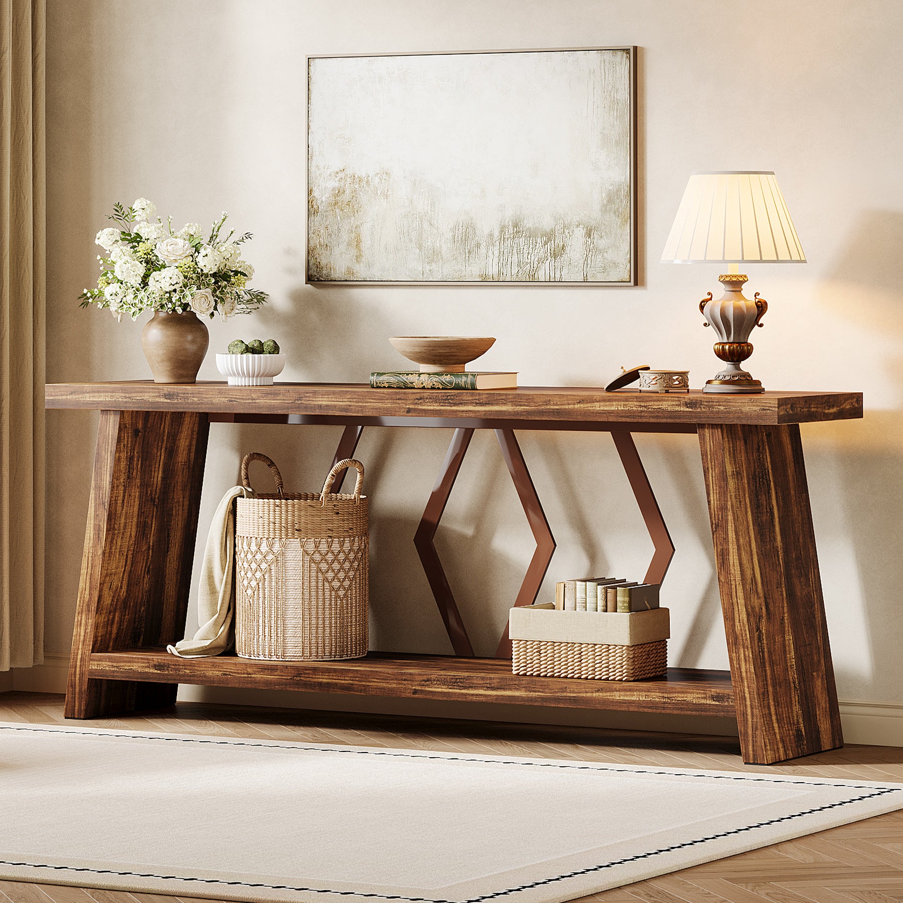 180 cm Consoletafel met Opbergruimte voor Hal en Woonkamer