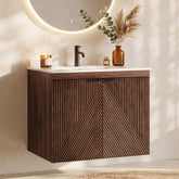 Tribesigns wandhangend wastafelmeubel 60 cm met keramische wastafel, badkamermeubel met softclose-deur en opbergruimte 3