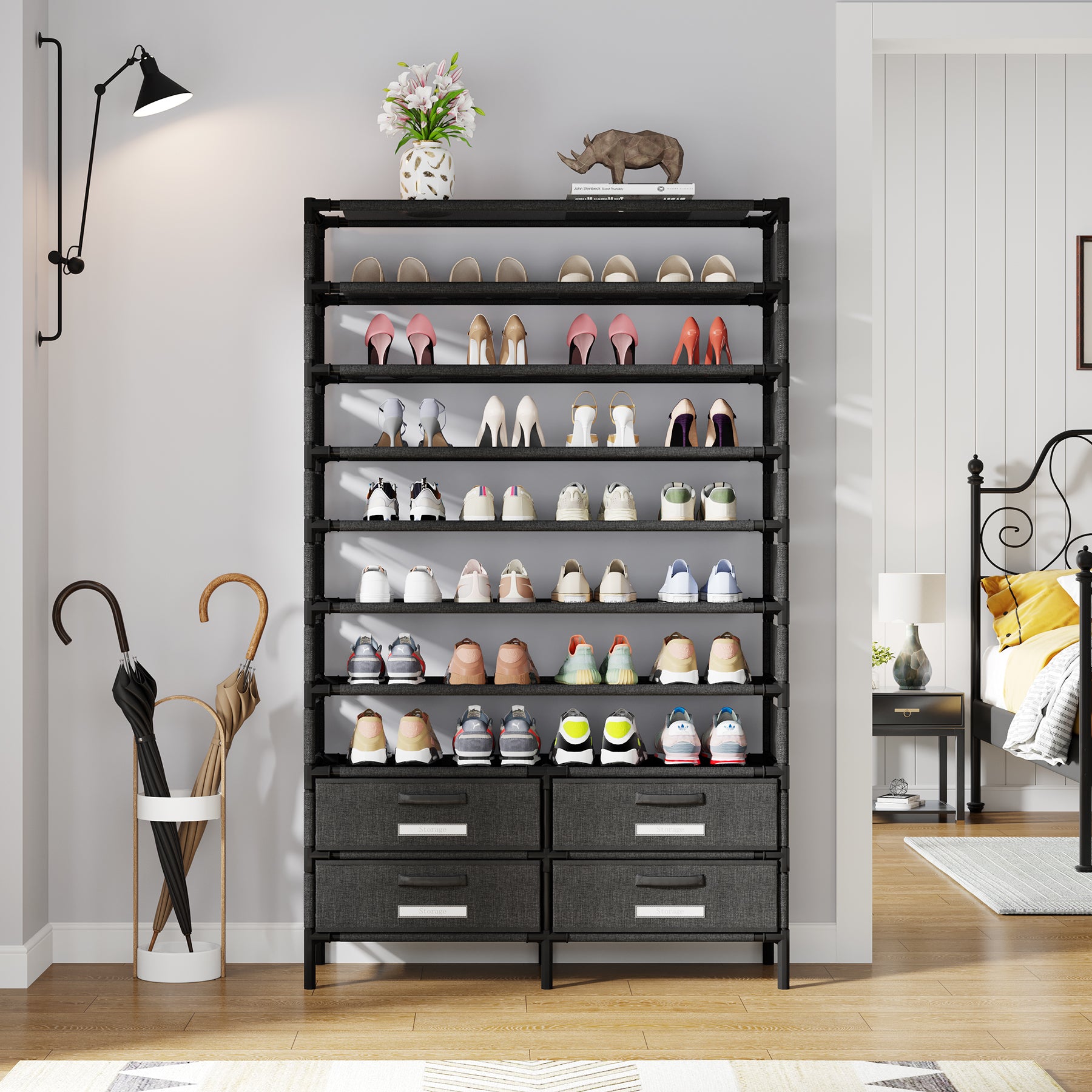 Tribesigns 10-Tier Schoenenrek met 4 Lades, Staand Organisator voor 32 Paar Schoenen
