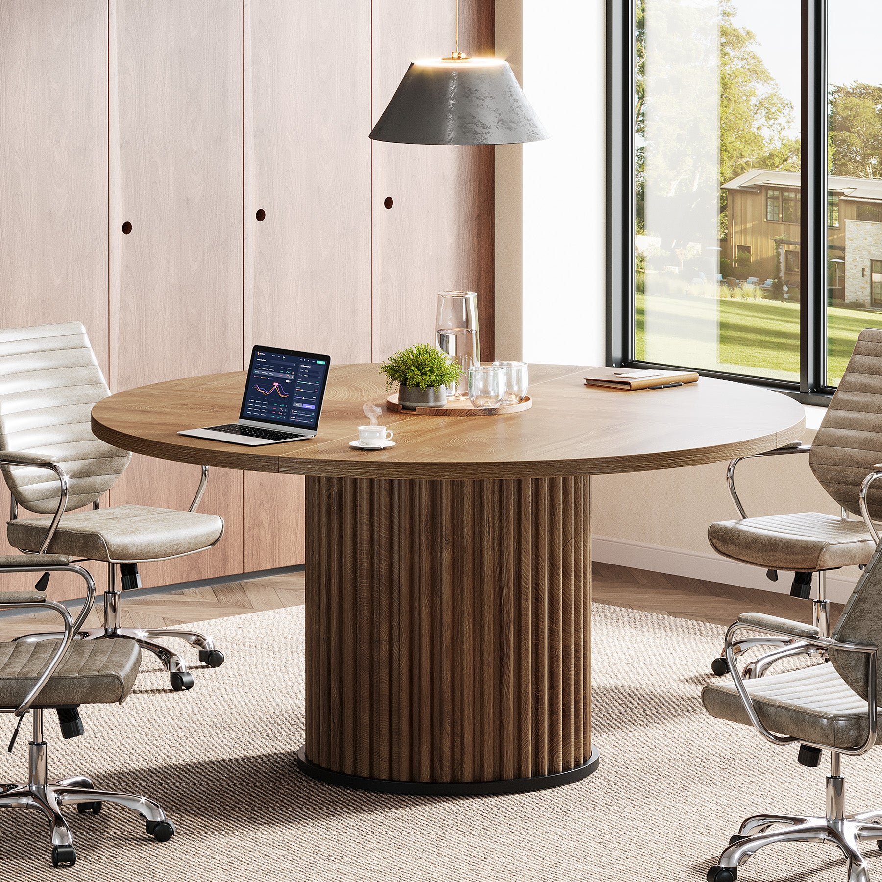 120 cm Zwart Ronde Conferentietafel, Stabiel Bureau voor 4-6 Personen