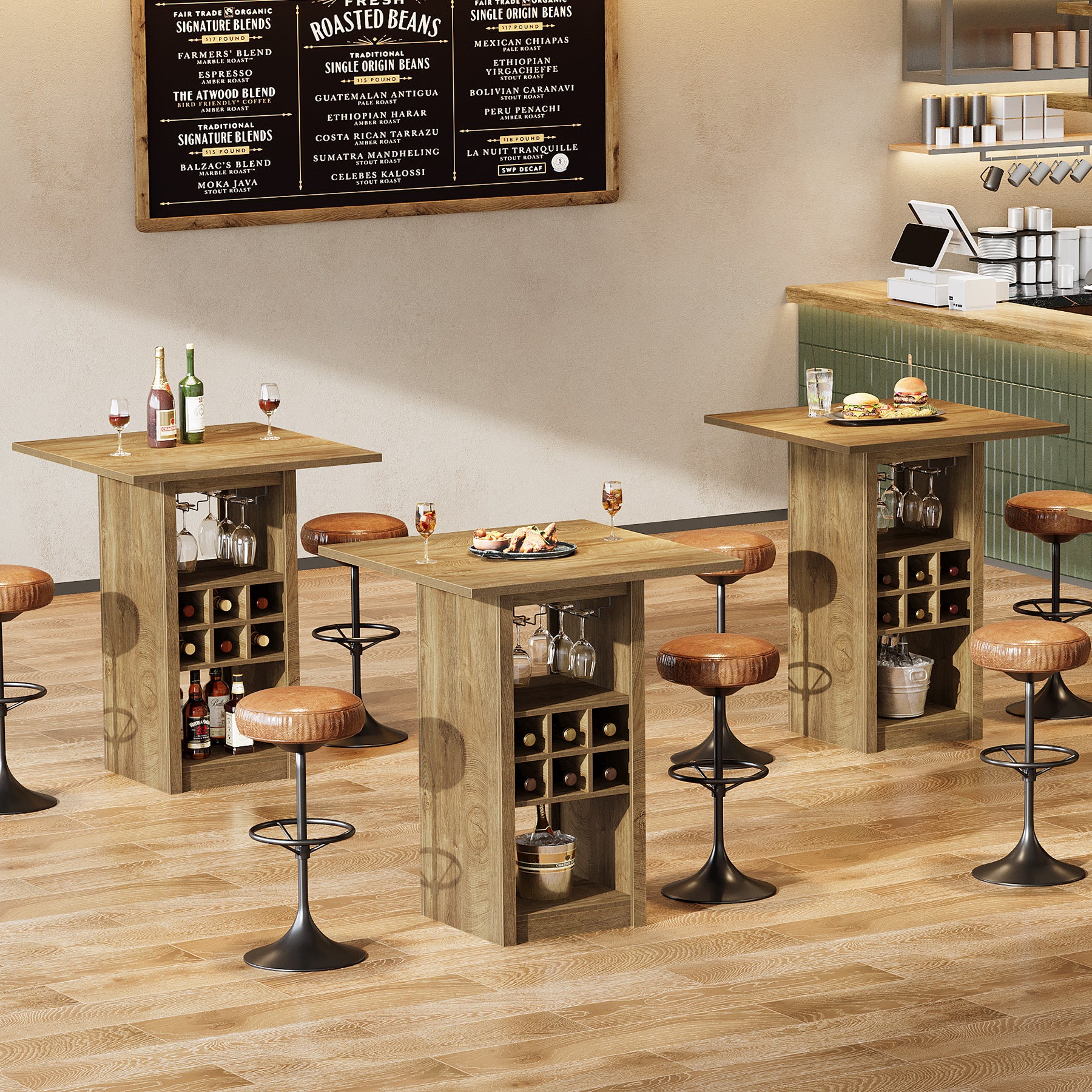 Tribesigns Bartafel 80 cm met 4-laags Opbergruimte, Hoog Bistro Meubel met Glashouders en Wijnrek